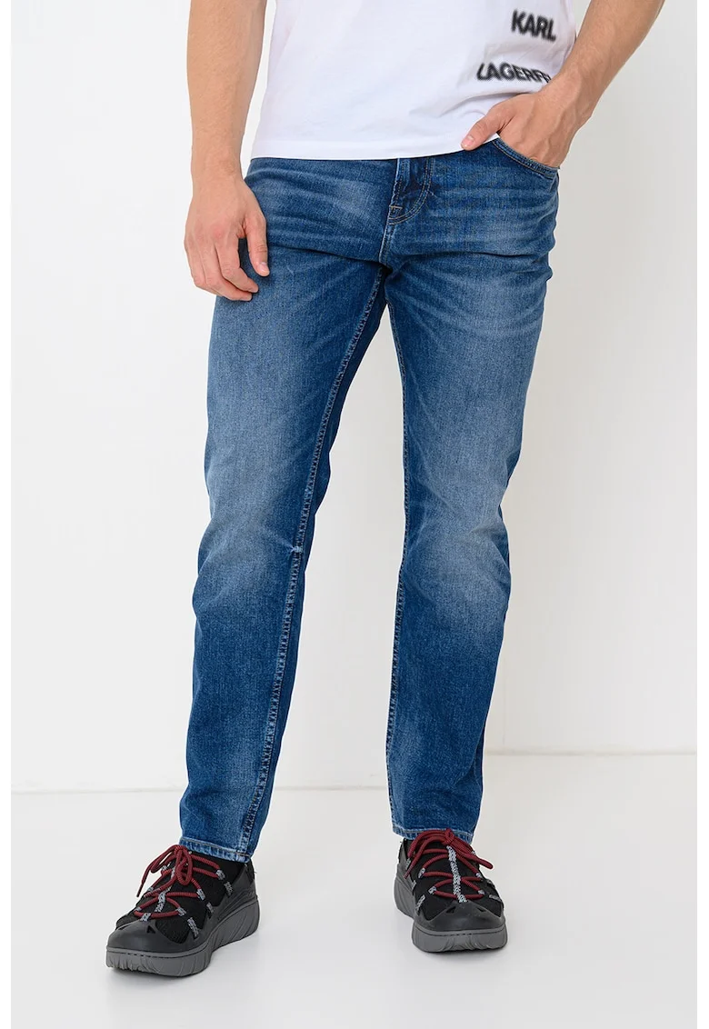 Blugi regular fit cu aspect decolorat, Albastru royal