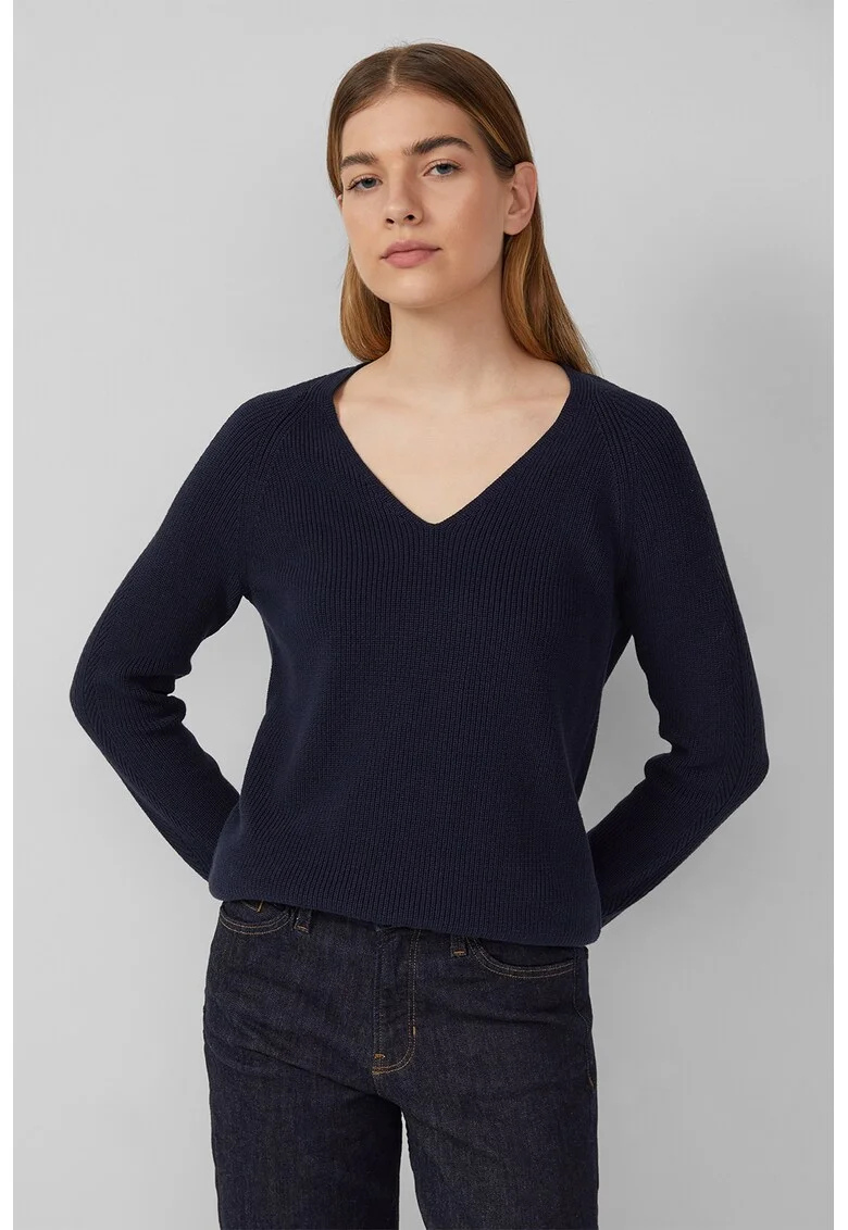 Pulover regular-fit cu decolteu in V, Bleumarin