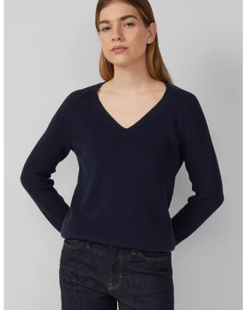 Pulover regular-fit cu decolteu in V, Bleumarin