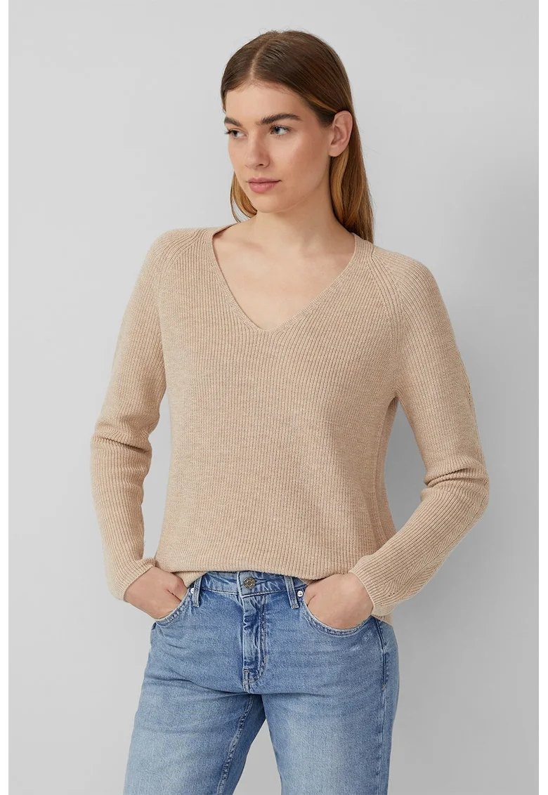 Pulover regular-fit cu decolteu in V, Bej