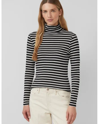 Bluza cu guler inalt si dungi, Alb/Negru