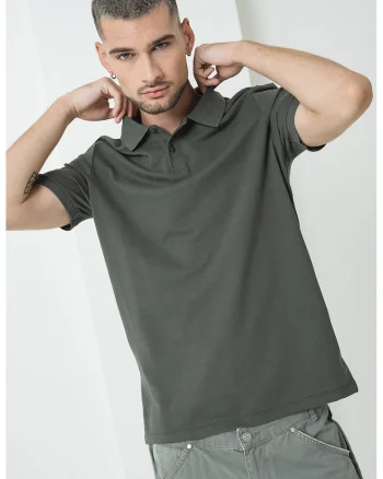 Tricou polo de bumbac pique, Gri inchis