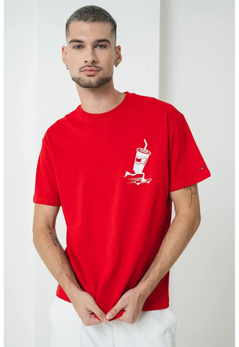 Tricou relaxed fit cu imprimeu grafic pe partea din spate, Rosu/Alb