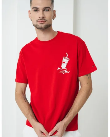 Tricou relaxed fit cu imprimeu grafic pe partea din spate, Rosu/Alb