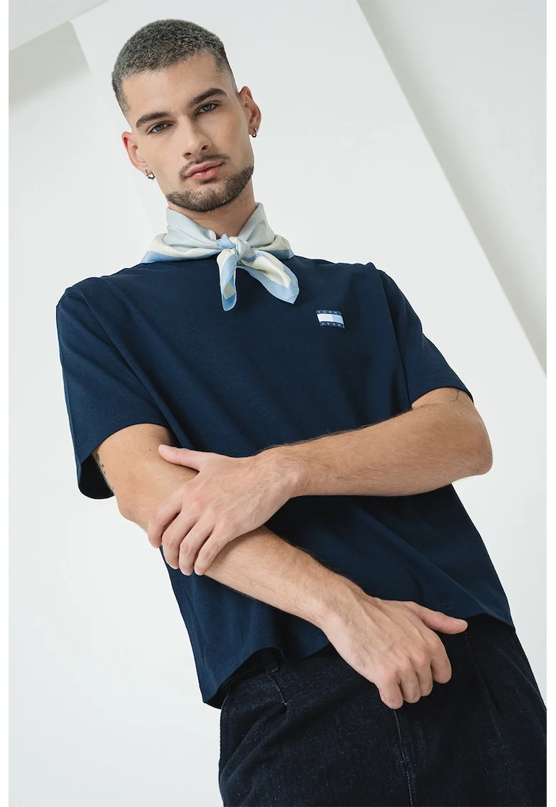 Tricou de bumbac cu imprimeu pe partea din spate, Alb/Bleumarin