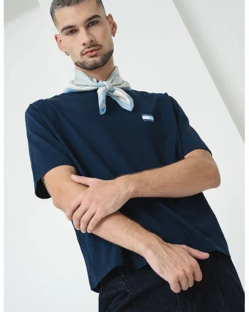 Tricou de bumbac cu imprimeu pe partea din spate, Alb/Bleumarin