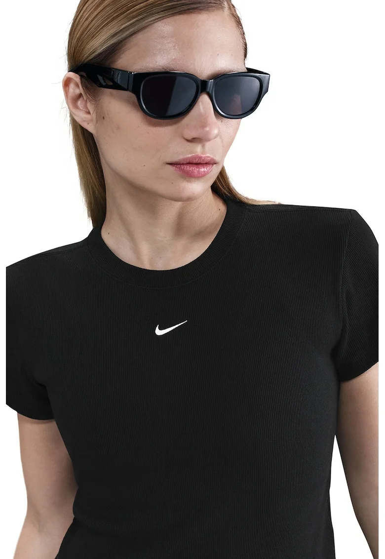 Tricou slim fit striat, Negru