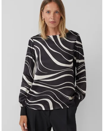 Bluza cu imprimeu frontal, Alb murdar/Gri inchis