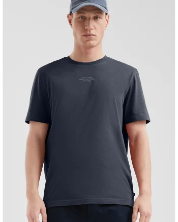 s.Oliver, Tricou de bumbac cu decolteu la baza gatului si text, Bleumarin