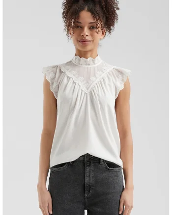 Bluza cu detalii brodate, Alb optic