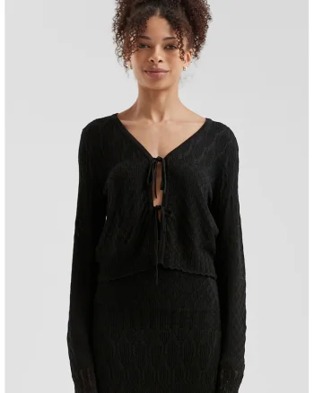 Cardigan fara inchidere cu prindere frontala, Negru