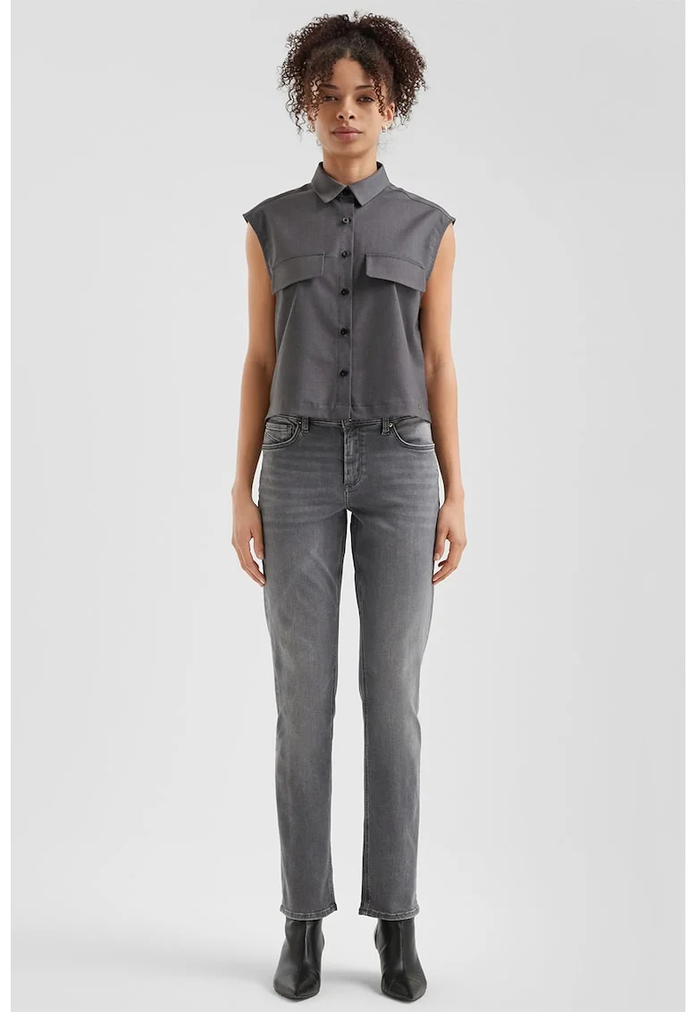 Blugi slim fit cu aspect decolorat, Gri inchis