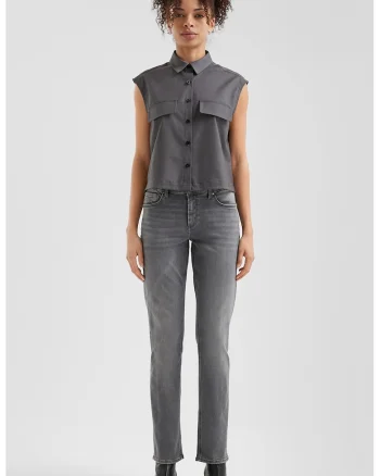 Blugi slim fit cu aspect decolorat, Gri inchis