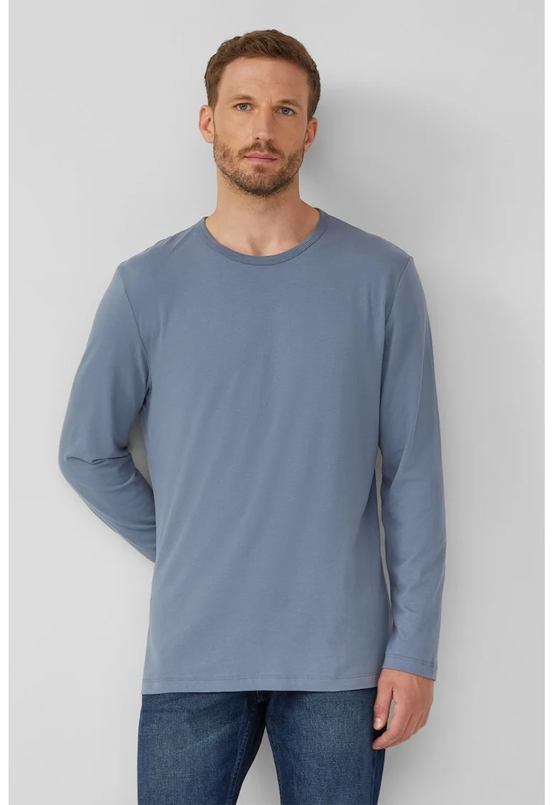 Bluza de bumbac cu decolteu la baza gatului, Albastru inchis