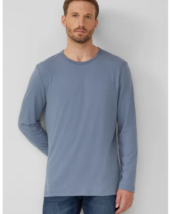 Bluza de bumbac cu decolteu la baza gatului, Albastru inchis