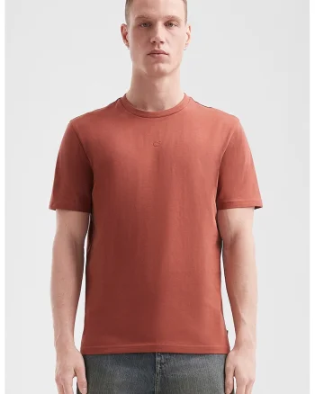 Tricou de bumbac cu decolteu la baza gatului, Caramiziu
