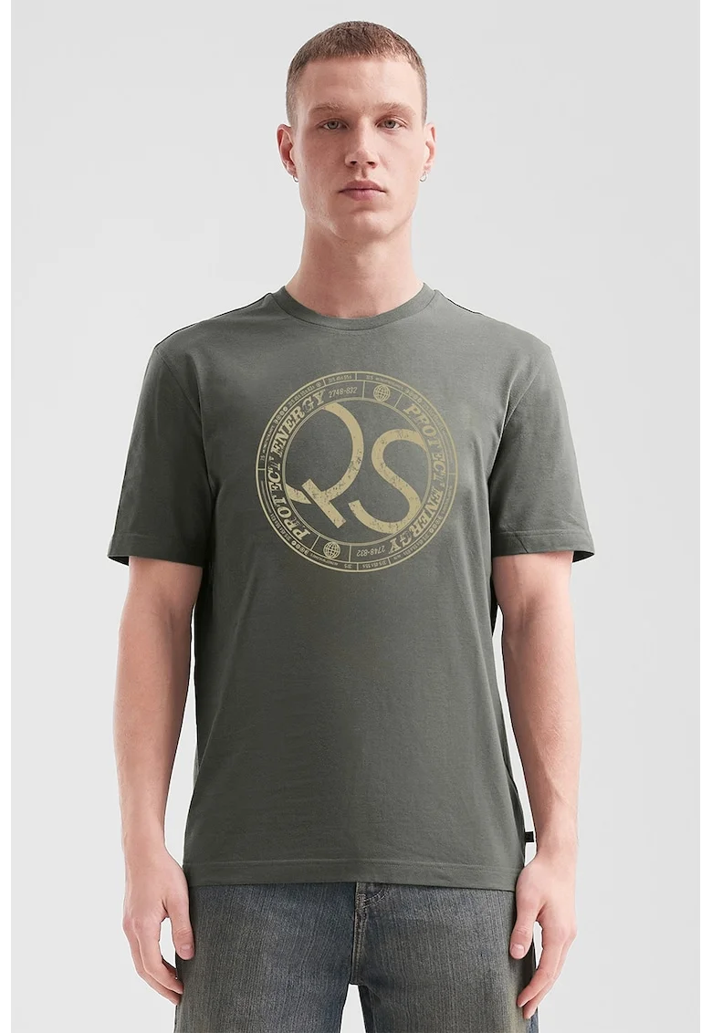 Tricou de bumbac cu logo, Verde aquamarin