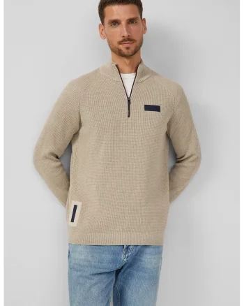Pulover cu fermoar contrastant, Maro taupe deschis