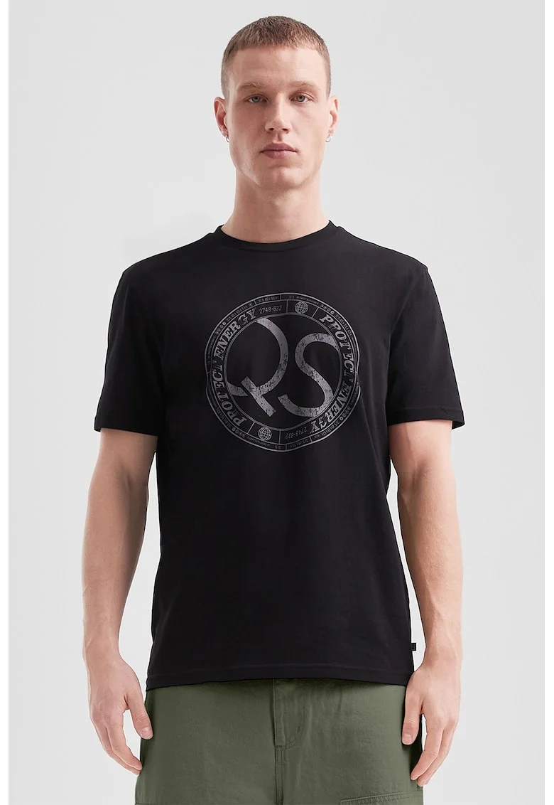 Tricou de bumbac cu logo, Negru