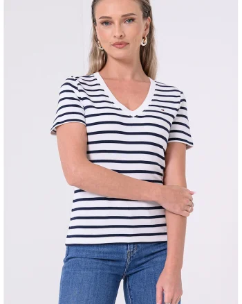 Tricou slim fit cu decolteu in V Cody, Alb/Bleumarin