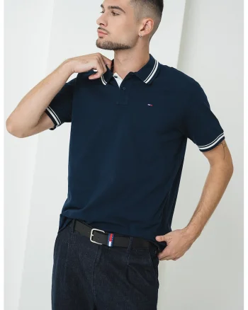 Tricou regular fit cu terminatii contrastante, Alb/Bleumarin