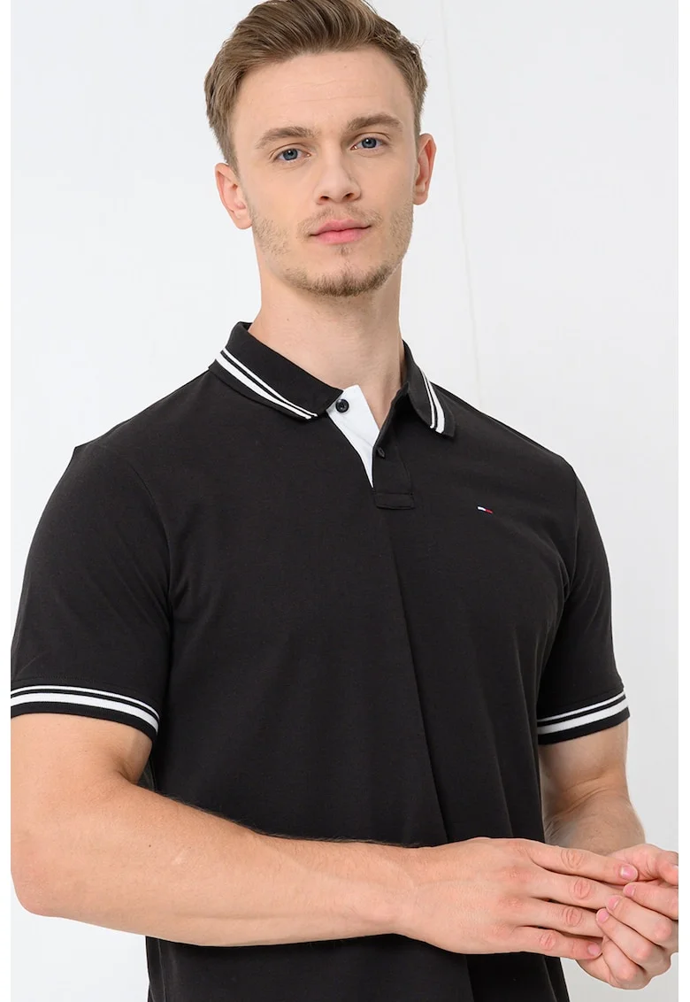 Tricou regular fit cu terminatii contrastante, Alb/Negru