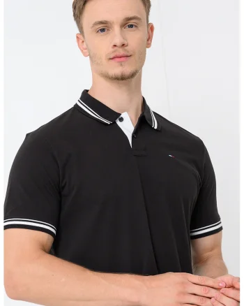 Tricou regular fit cu terminatii contrastante, Alb/Negru