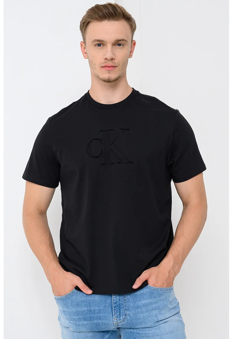 Tricou din bumbac cu logo in relief, Negru