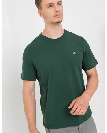 Tricou din bumbac cu decolteu la baza gatului, Verde inchis