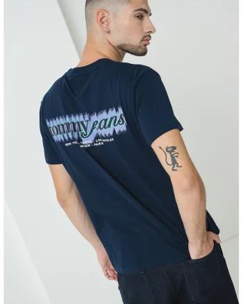 Tricou cu decolteu la baza gatului si imprimeu pe partea din spate, Verde/Bleumarin