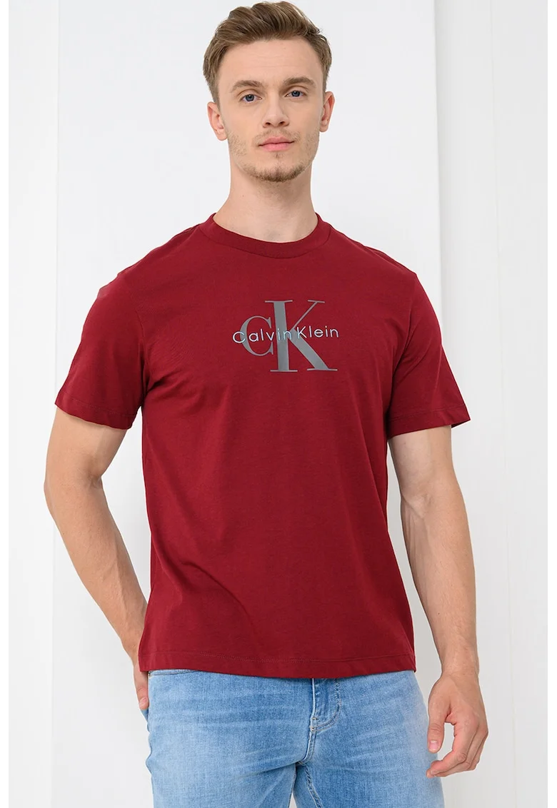 Tricou din bumbac cu imprimeu logo, Visiniu