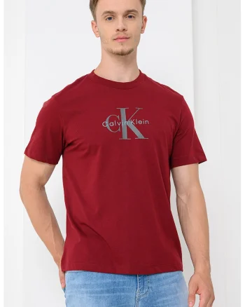Tricou din bumbac cu imprimeu logo, Visiniu