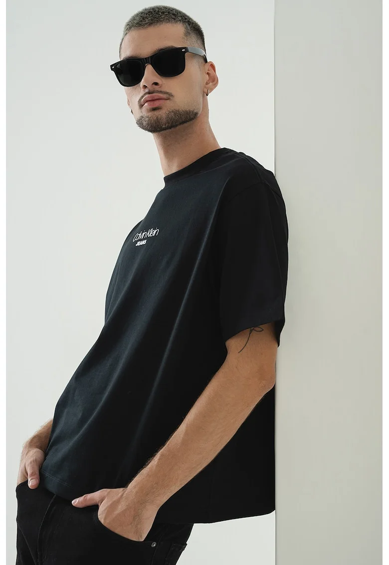 Tricou lejer cu imprimeu logo, Alb/Negru
