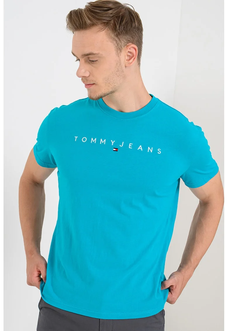 Tricou de bumbac cu logo brodat, Albastru