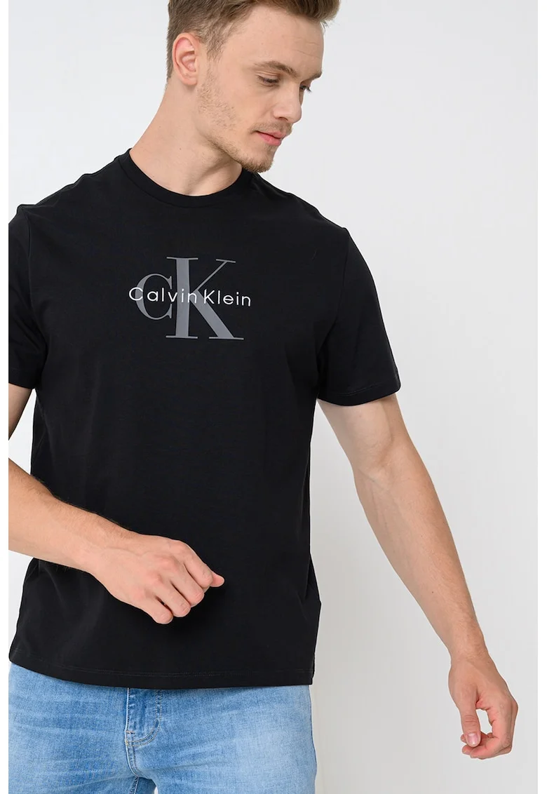 Tricou din bumbac cu imprimeu logo, Negru