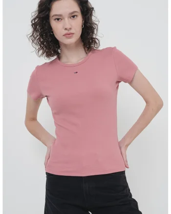 Tricou slim fit striat, Roz prafuit