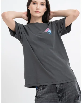 Tricou lejer cu imprimeu grafic neon, Roz/Gri antracit