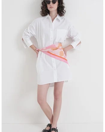 Rochie-camasa cu buzunar pe piept, Alb