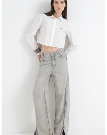 Camasa crop cu maneci lungi, Alb