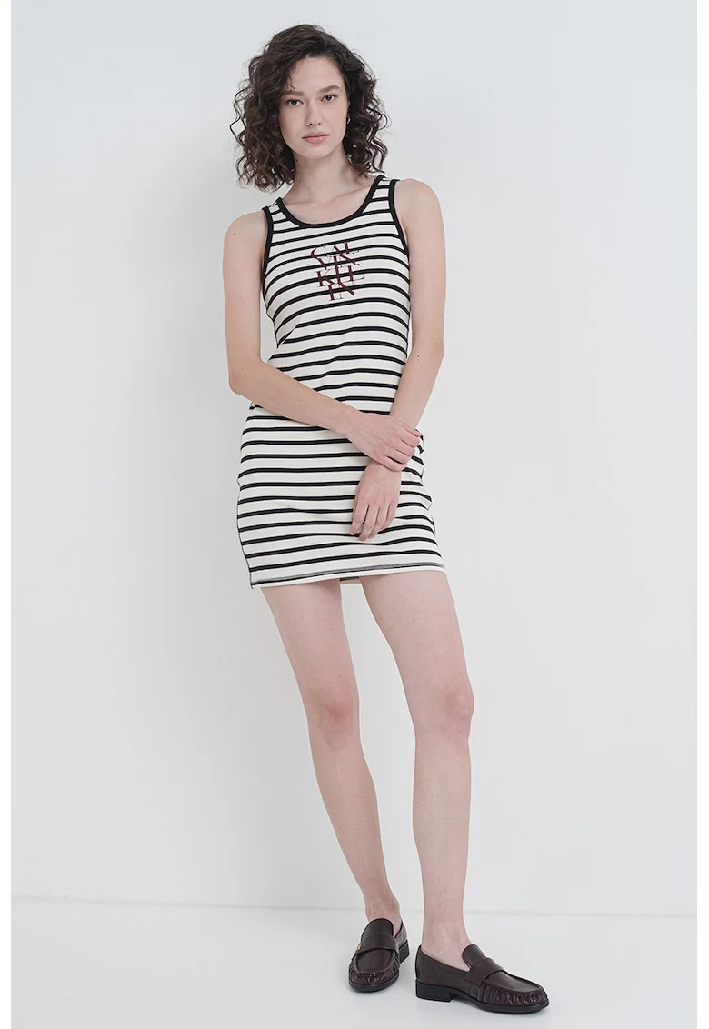 Rochie mini cambrata cu logo, Alb/Negru