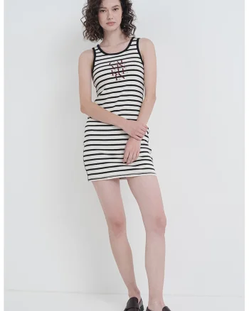 Rochie mini cambrata cu logo, Alb/Negru