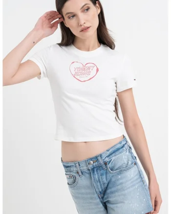 Tricou crop cu detaliu logo, Alb