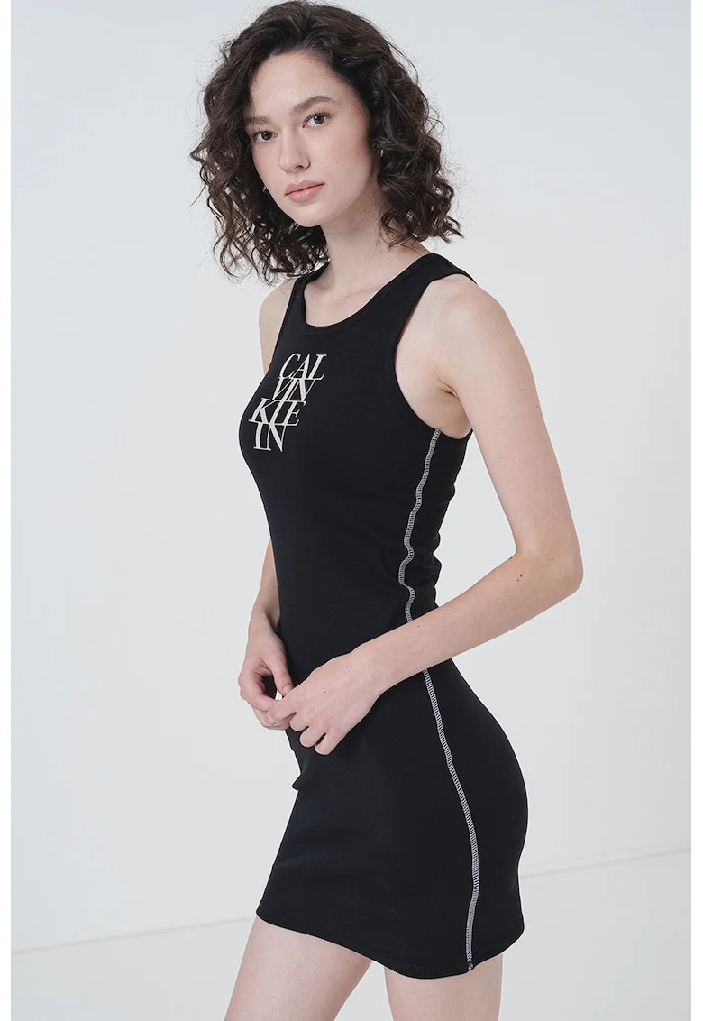 Rochie slim fit cu cusaturi contrastante, Alb/Negru
