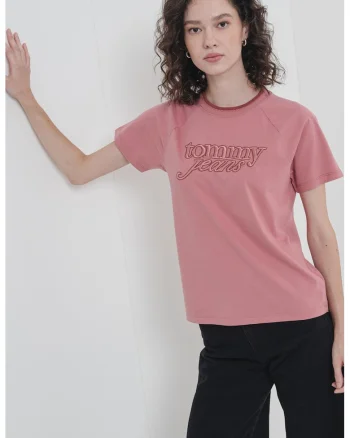 Tricou din amestec de bumbac cu broderie logo, Roz prafuit