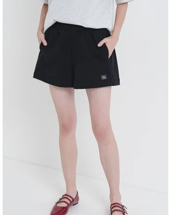 Pantaloni scurti din bumbac cu logo discret, Negru
