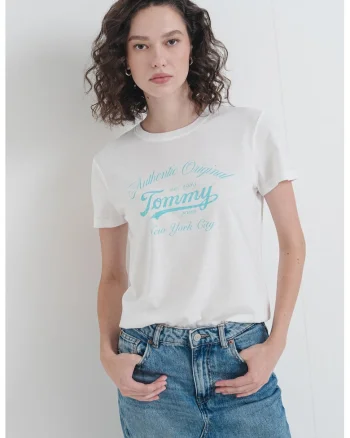 Tricou cu imprimeu text, Alb/Verde