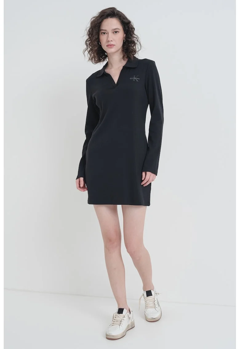 Rochie mini polo cu maneci lungi, Negru