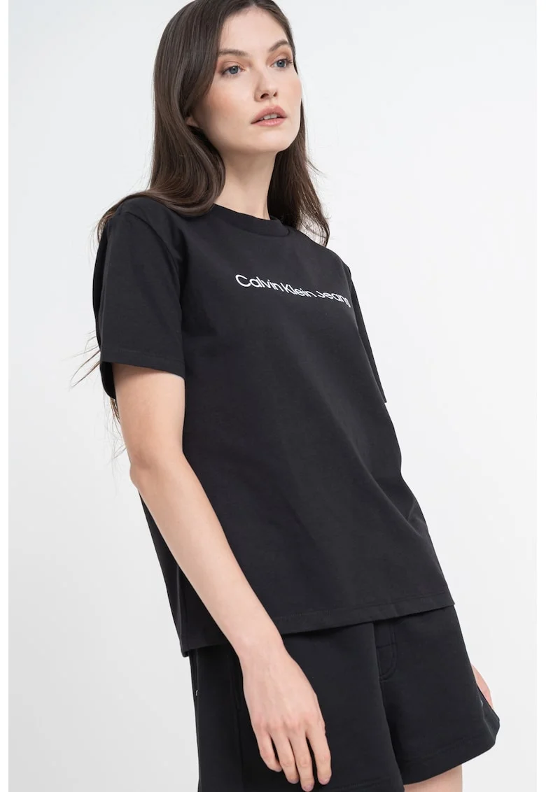 Tricou de bumbac cu logo, Negru