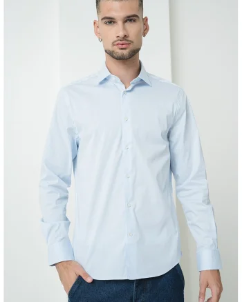 Camasa slim fit cu guler fixat cu nasturi, Alb/Albastru lavanda