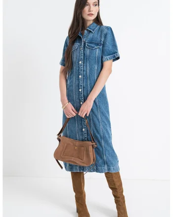 Rochie-camasa midi din denim, Albastru deschis